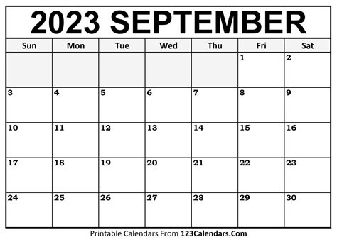 September 2023 Calendar 123 Get Calendar 2023 Update