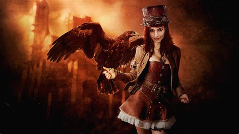 Download Hat Eagle Steampunk Fantasy Woman Hd Wallpaper By Olga Nevskaya