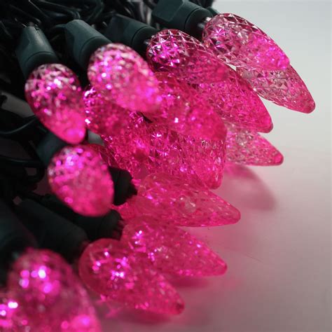 50 Light C6 Pink Led Christmas Lights 4 Spacing Green Wire