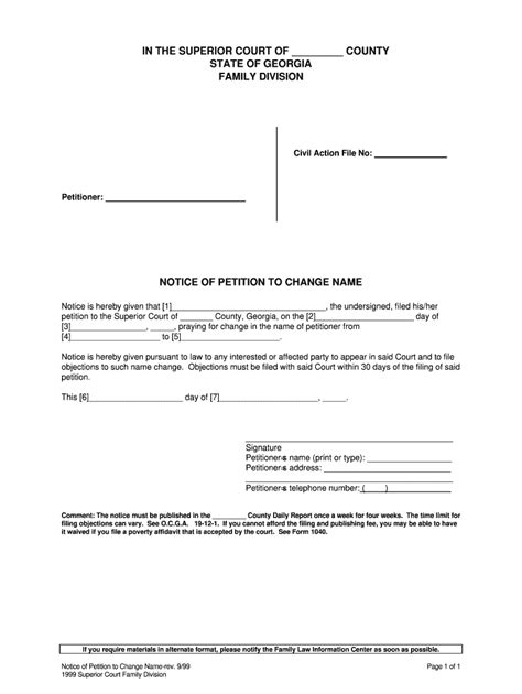 Ga Notice Of Petition To Change Name 1999 Complete Legal Document