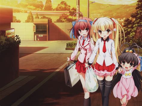 Wallpaper Illustration Anime Walking Shopping Girls Costume