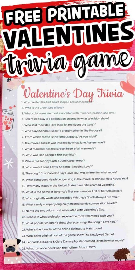 Free Printable Valentines Day Trivia Valentines Day Trivia