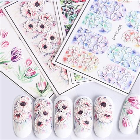 3d embossed flowers water sliders nail stickers decals acrylic engraved designs tattoo foils