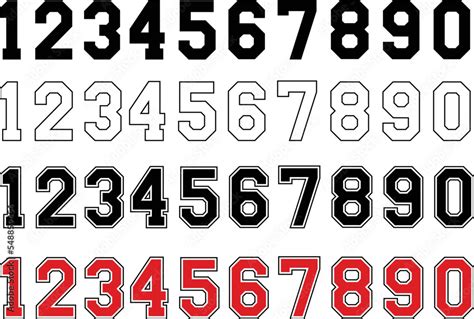 Sports Jersey Numbers Clipart Set Outline Silhouette And Color Stock