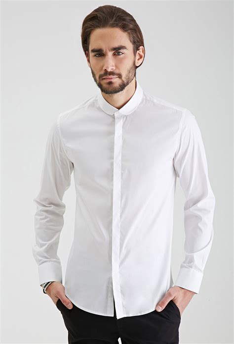 Forever 21 Round Collar Button Down Shirt In White For Men Lyst