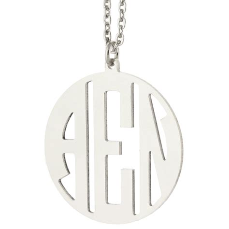 Custom Made 3 Initials Circle Monogram Tag Necklace In Rhodium Etsy