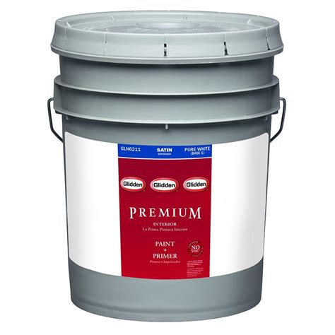 Glidden Premium 5 Gal Pure White Satin Interior Paint Gln6211 05 The