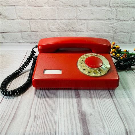 Vintage Red Phone Old Rotary Phone Phone Tesla Circle Dial Rotary