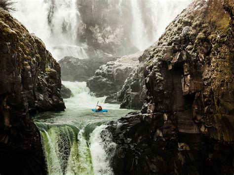 Picture Of A Kayaker Going Over Celestial Falls White River Oregon