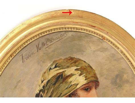 Hsc Table Oval Portrait Young Woman Turban Vallet Bisson Painting