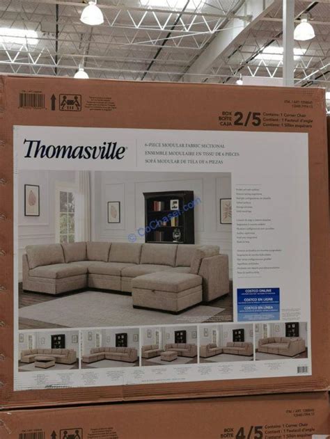 The pieces can be arranged in multiple configurations to suit any room size and it's covered in a cream coloured 100% polyester fabric that offers a soft feel to the touch. Costco-1288045-Thomasville-6-piece-Modular-Fabric ...