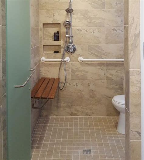Walk In Shower With Wooden Seat For Elderly Laying Laminate Flooring