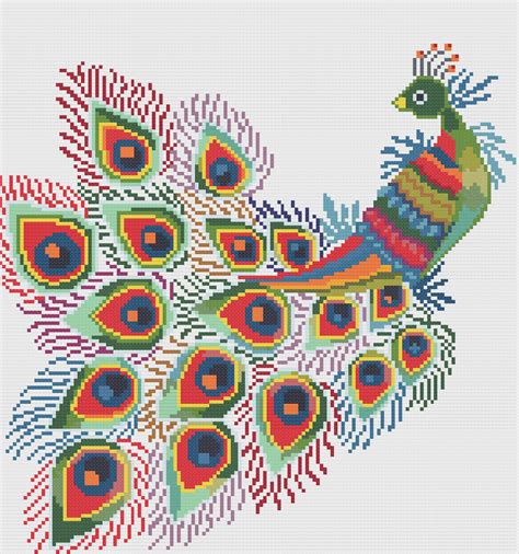 colorful peacock cross stitch pattern