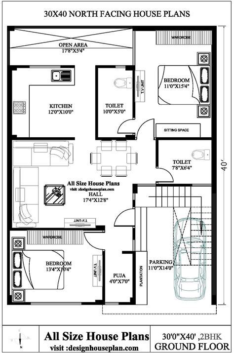 30x40 Open Floor Plans Three Bedroom 30x40 House Floor Plans Novocom