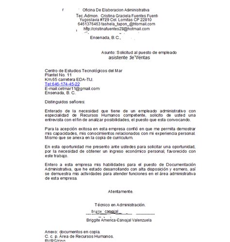 Cristina Fuentes 2a Carta De Solicitud Al Puesto De Mis Trabajadores