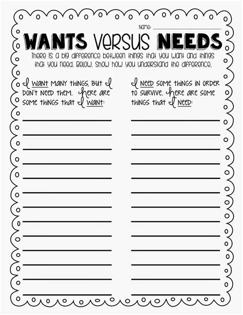 Needs And Wants Worksheet For Adults Askworksheet