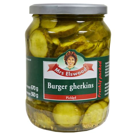 Mrs Elswood Burger Gherkins Pickled 670g Pickles And Chutneys Iceland