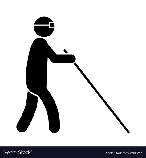 Blind Man Stick Figure Walking With A White Cane Vector Image