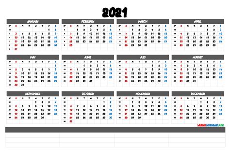 Free pdf calendars, yearly and monthly calendars with 2021 eu holidays. 2021 Free Yearly Calendar Template Word Premium Templates