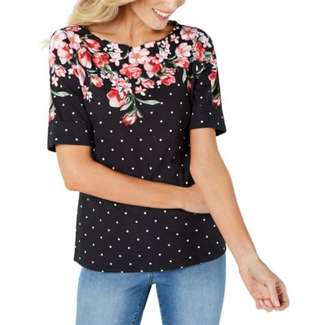 Karen Scott Womens Top Small Knit Elbow Sleeve Floral Dot S Walmart