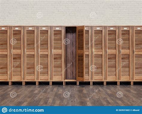 Vintage Wooden Lockers And Open Door Stock Illustration Illustration
