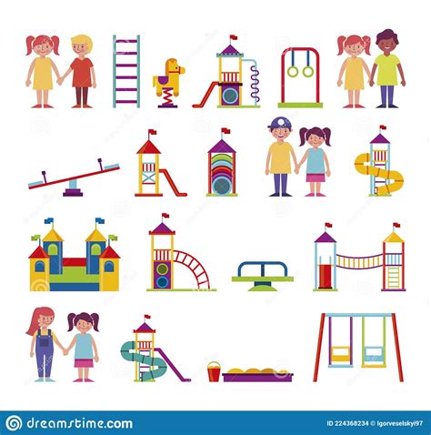 Group Of Kids And Amusement Park Bundle Characters Stock Vector