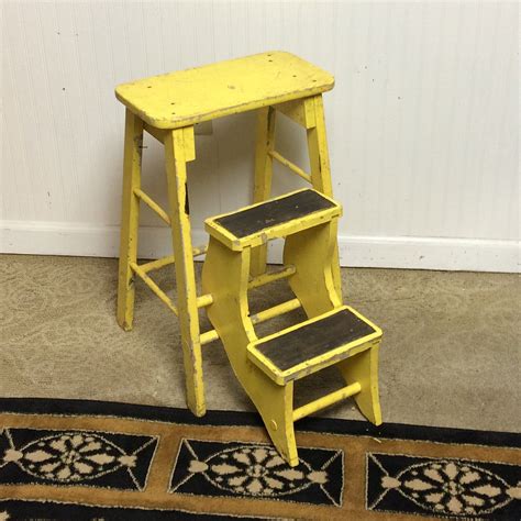 Find the right material for every job. Unique Vintage Yellow Wooden Step Stool with Folding Steps ...