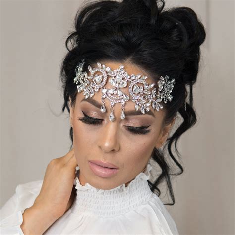 Crystal Diamond Forehead Headpiece Bridal Crown Vintage Halo Etsy Prom Hair Accessories
