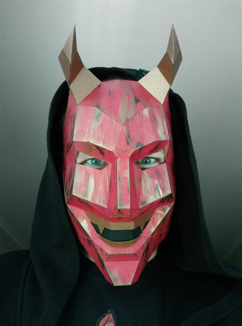Devil 3d Papercraft Template Paper Mask Horned Skull Low Etsy Uk