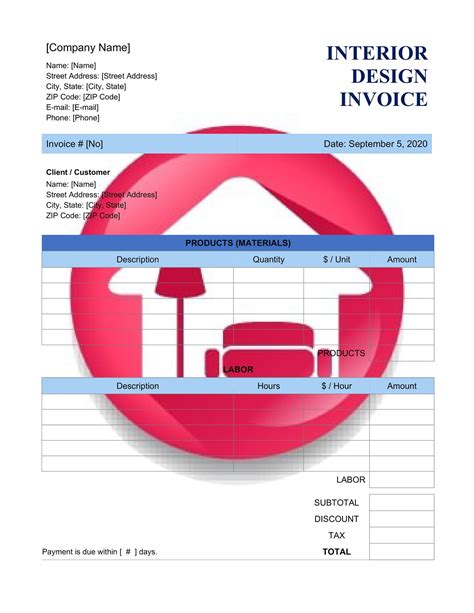Example Interior Design Invoice Template Geneevarojr