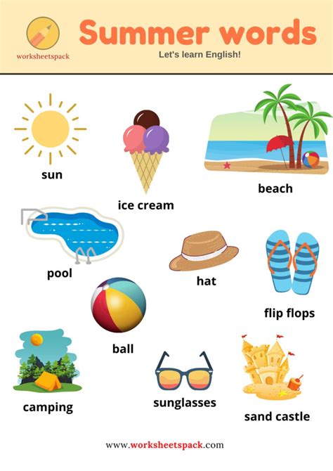 Summer Vocabulary Words With Pictures Worksheetspack