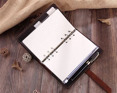 Leather Notebook A6 Journal 6 Ring Binder Sketchbook With Pen Etsy