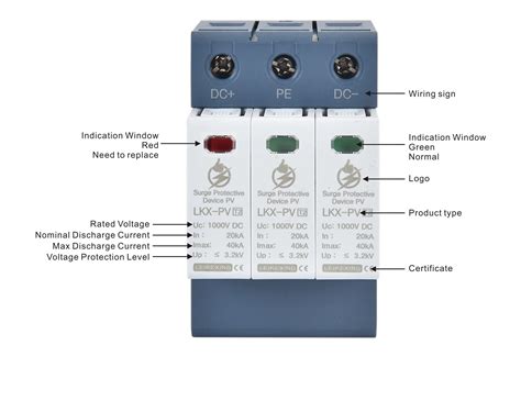 Dc Spd 1000v Lightning Pv 2 Pole Surge Arrester 20ka 40ka T2 Surge