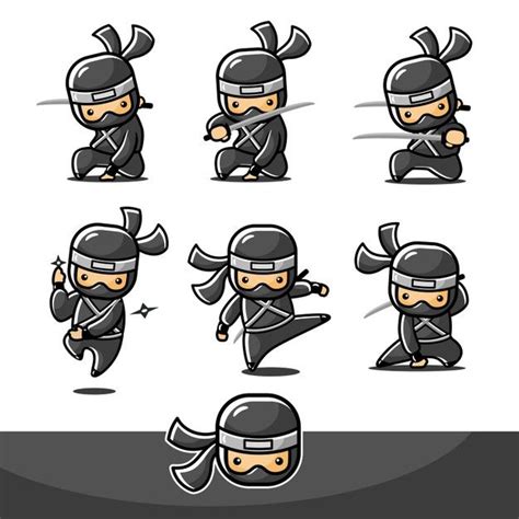 Cartoon Black Little Ninja Set With Six New Different Poses In 2021