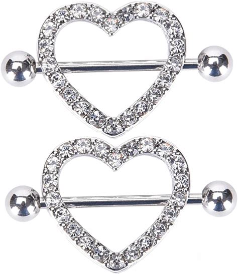 Hyyidealism 2pcs Nipple Rings Heart Shape Nickel Free Body Piercing Jewelry 14g Surgical Steel A