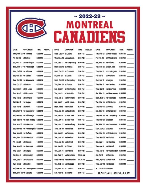 Printable 2022 2023 Montreal Canadiens Schedule