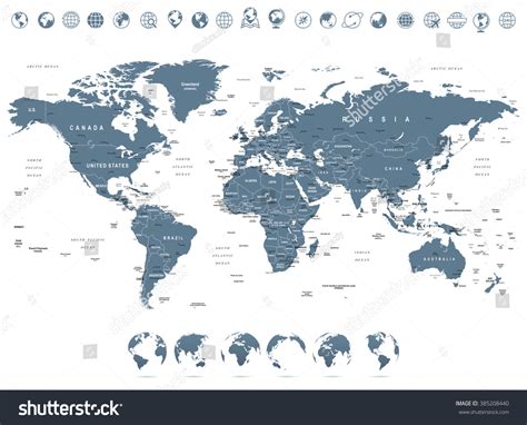 Grayscale World Map Globe Icons Illustration Stock Vector Royalty Free