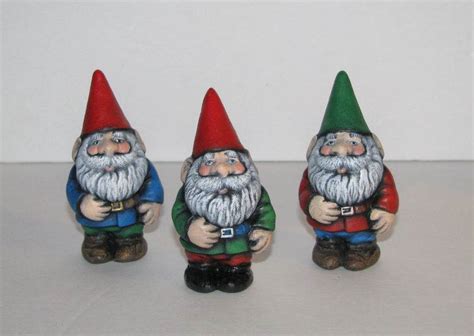 Ceramic Painted Garden Gnome Set One Large Gnome And Three Mini