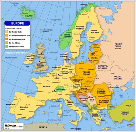 Albania, austria, belarus, belgium, bosnia check out the terrain of the continent with this physical map of europe. Map of Europe - Member States of the EU - Nations Online Project