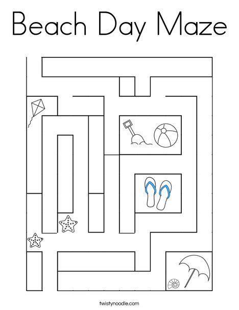 Beach Day Maze Coloring Page Summer School Activities Free