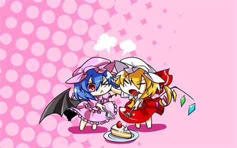 2girls Blonde Hair Blue Hair Cake Chibi Flandre Scarlet