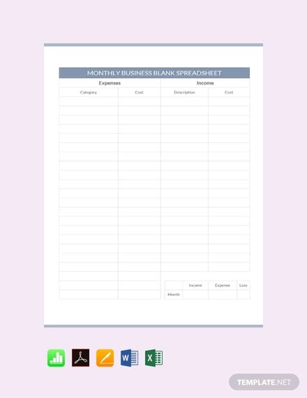 Printable Blank Monthly Spreadsheet