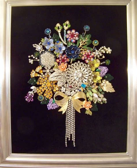 Mixed Media Collage Jewelry Art Framed Jewelry Bouquet Of Vintage