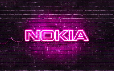Download Wallpapers Nokia Purple Logo 4k Purple Brickwall Nokia Logo