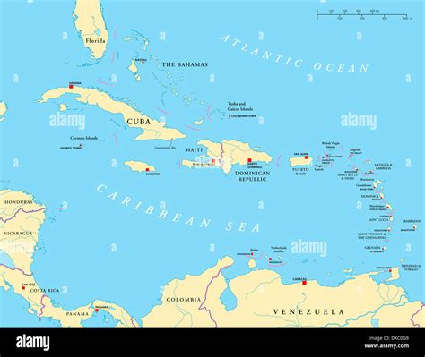Political Map Of The Caribbean Large And Lesser Antilles With Their DXC0G9 