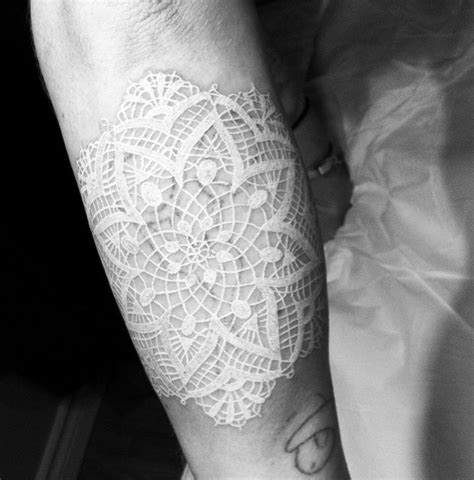 What A Soft Addition To The Arm This White Lacy Tattoo Was Created By