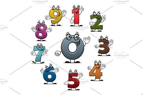 Cartoon Count Numbers Characters Vector Icons Printable Greeting