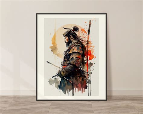 Samurai Warrior Watercolor Art Print Samurai Warrior Painting Etsy