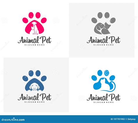 Set Of Pet Logo Dog Cat Design Vector Template Animals Veterinary
