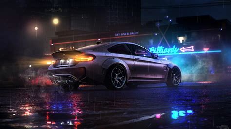 Bmw M4 Parked On A Wet Road At Night Mobile Live Wallpaper